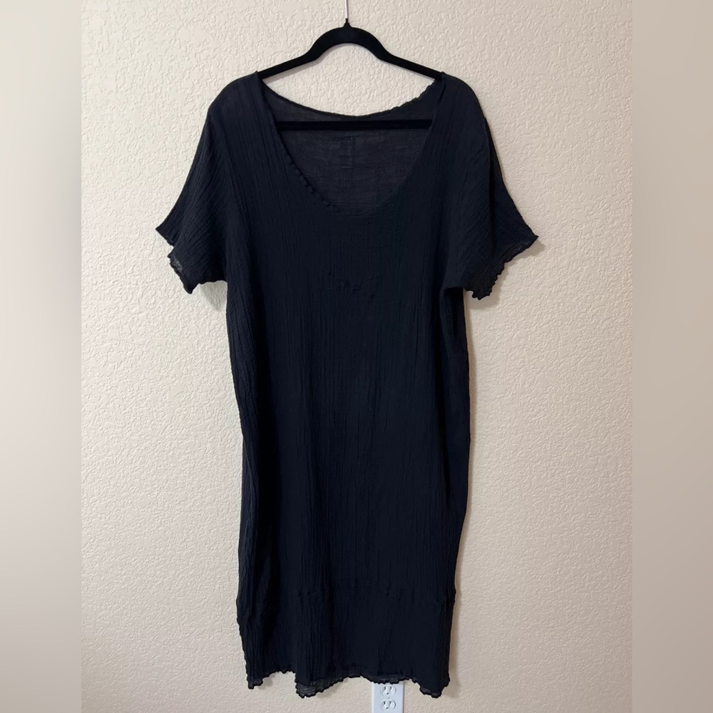 Garb Black Cotton Ribbed Gauze Dress Tunic Sz S Semi Sheer Sheath Lightweight